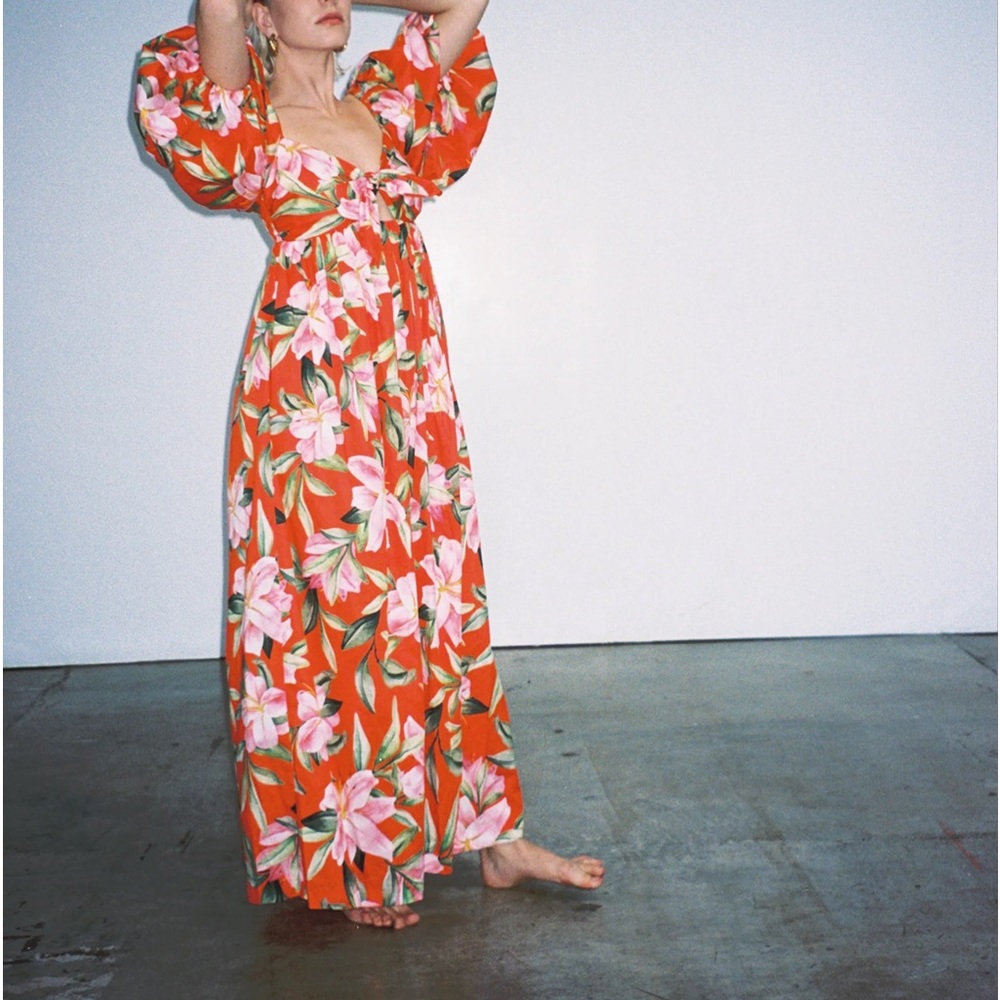 Mara Hoffman Violet Lily Floral Print Maxi Dress Orange Multi Size M Medium Swim